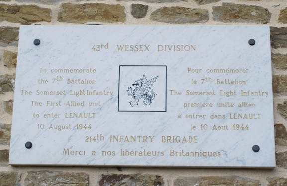 WWII Memorial Plaque in Lenault, Normandy, France