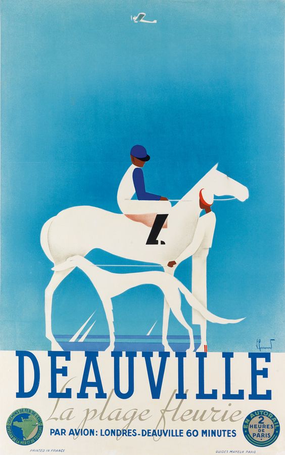 vintage french travel poster DEAUVILLE LA PLAGE FLEURIE scenic beach 24X36