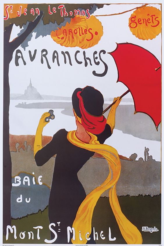 Vintage poster of Arromanches and Mont St Michel in Normandy